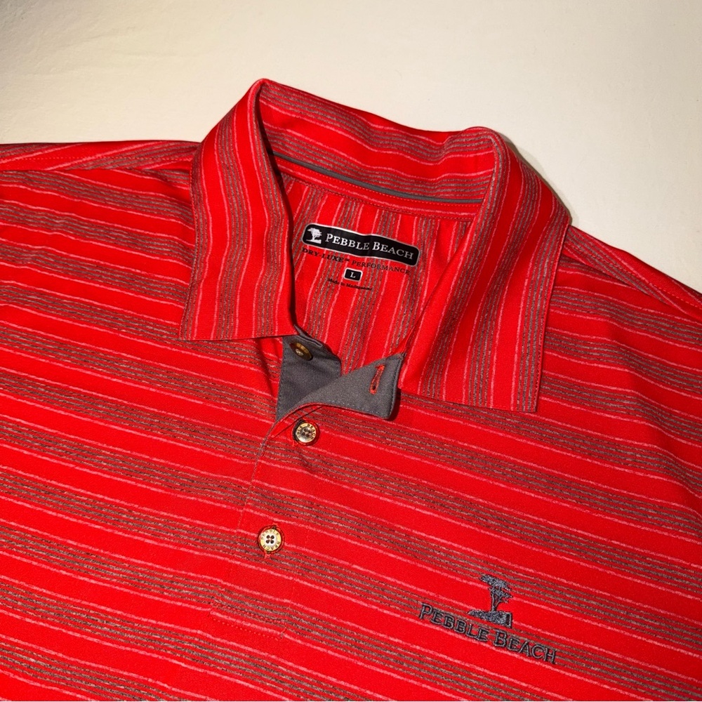 Pebble Beach Men's Vibrant Red Polo with Gray Accents